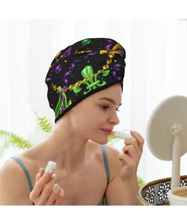 Microfiber Hair Drying Cap - Quick Dry Towel for Curly Long & Thick Hair | Mardi Gras Absorbent Hair Wrap with Button - Buy Online on GoSupps.com