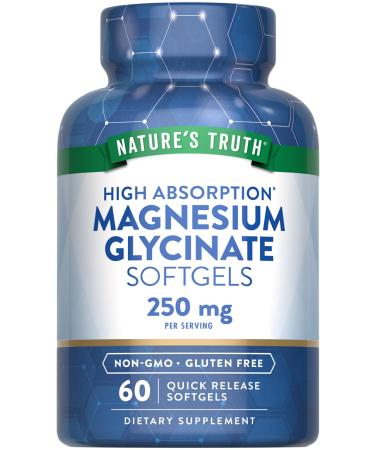 Nature's Truth Magnesium Glycinate Softgels | 250mg | 60 Pills | High Absorption | Non-GMO & Gluten Free Supplement