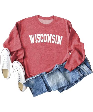 Wisconsin Vintage Crew Neck Sweatshirt - Women's XX-Large Long Sleeve Hockey Shirt in Red - Buy Online on GoSupps.com