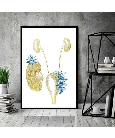 Medical Educational Poster: Urinary System & Tract Nephrology Floral Art - Golden Black 12x18 Inch Modern Canvas Wall Art - Buy Online on GoSupps.com