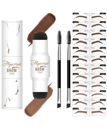 Dual-Color Eyebrow Stamp Stencil Kit - One-Step Vegan Brow Stamp Pomade -Long-Lasting Waterproof Smudge-Proof - With 24Pcs Reusable Thin & Thick Eyebrow Stencils  Medium Brown+Soft Brown