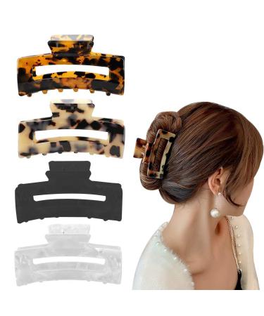 Aaiffey 4PCS Hair Claw Clips, Non-Slip Tortoise Hair Jaw Clips, Leopard Stylish Hair Clamps,Strong Hold for Thick Thin Curly Hair Styling Accessories for Women Girls 4 Pcs