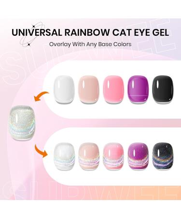 SUPWEE Rainbow Cat Eye Gel Nail Polish 15ML Holographic Glitter 9D Cat Eye Gel Soak Off UV Gel with Magnetic Stick Cat Magnetic Gel Iridescent Home Nail Art DIY Manicure T010 - Buy Online on GoSupps.com
