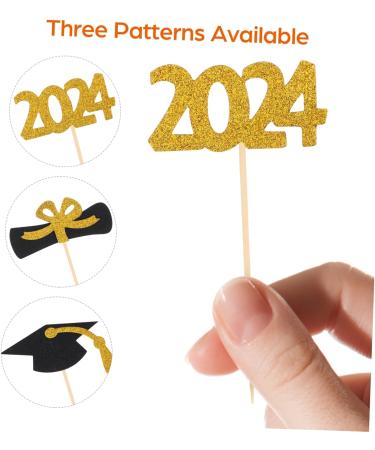 12Pcs Graduation Cupcake Toppers Glitter Cake Toppers Class of 2024 Congrats Grad Cap Diploma Cupcake Picks for Graduation Party Decorations -Golden Black - Buy Online on GoSupps.com