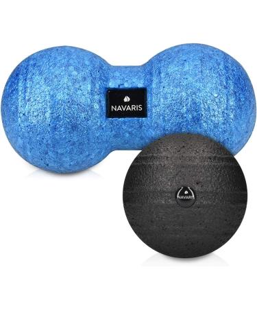 Navaris Peanut Duo Ball & Massage Ball Set - 1x Fascia Ball & 1x DuoBall for Neck Shoulder & Back Relief - Blue with Carry Bag - International Shipping Available - Buy Online on GoSupps.com