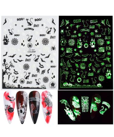 3D Luminous Halloween Nail Stickers - Self Adhesive Nail Art Decals for Halloween Designs - 6 Sheets - Buy Online on GoSupps.com