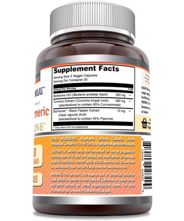 Amazing Formulas Berberine Turmeric & Bioperine 800mg 60 Veggie Capsules | Non GMO | Gluten Free | Made in USA - Buy Online on GoSupps.com