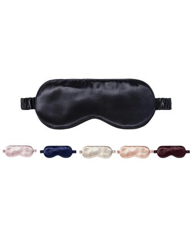 KAAHYNNO 22 Momme Adjustable Silk Sleep Eye Mask Women Men Sleeping Travel Gift 100% Mulberry Side Sleeper Night Block Out Blindfold Breathable Hypoallergenic 0 Pressure Cover Lightweight Nap Shade Dark Black