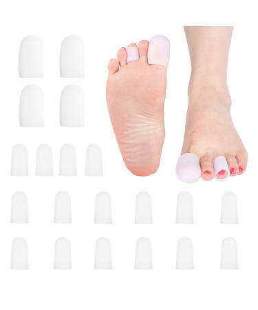 Toe Tube Caps - 20 Soft Silicone Sleeves - Offers Pain/Friction/Pressure Relief - Ideal for Bunions Blisters Corns Callus Problems Toenail Loss Ingrown Toenails Hammer Toes - Adjustable Size