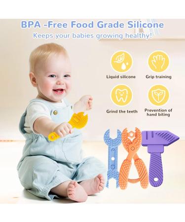 Maiqufa BPA-Free Silicone Teething Toys for Babies 0-6 Months & 6-12 Months - 4 Pack, Tool-Shaped Soothing Teethers for Sore Gums, Prevent Finger Chewing, Baby Boy Toys - Buy Online on GoSupps.com