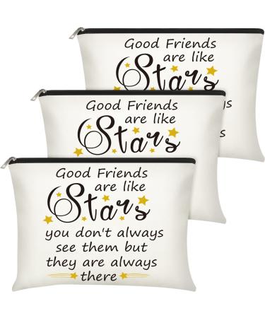 3 Pieces Good Friend Gifts Cosmetic Bag for Women, Funny Long Distance Friendship, Birthday, Moving Away, Christmas Gifts Makeup Bags Travel Cases for Good Friends Bestie Soul Sister (Stylish Style)