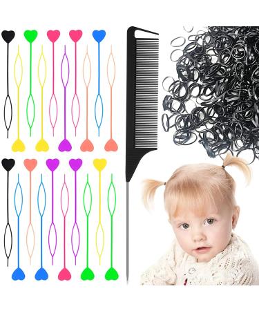 20 Pcs Quick Beader for Hair Braids Hair Beader Tools for Loading Beads on Hair Braids Ponytail Maker Styling Tool Beader for Kids Girls and Women with 200 Pcs Elastic Rubber Bands and 1 Pcs Rat Tail Comb (Multicolor)