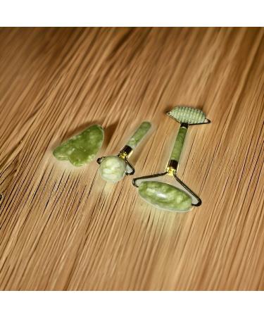 Jade Face Roller 4 in 1 & Gua Sha Set | Eye Massager & Ridged Roller | Warm & Ice Facial Massager for Glowing Skin - Buy Online on GoSupps.com