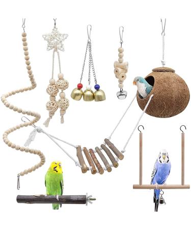 Eunewr bird toys for birds bird parrot toys wood parrot toys hanging swing climbing hammock for parent conure aras finches 7 pieces - Buy Online on GoSupps.com