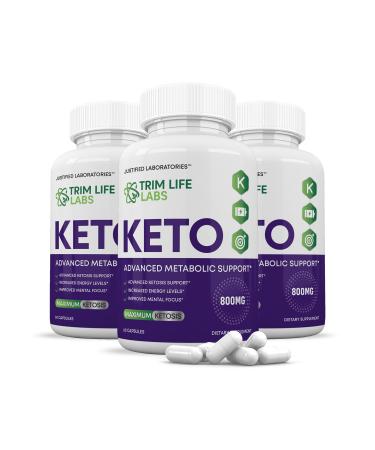(3 Pack) Trim Life Labs Keto Pills Includes Apple Cider Vinegar Patented goBHB® Exogenous Ketones Advanced Ketogenic Supplement Ketosis Support for Men Women 180 Capsules 60 Count (Pack of 3)