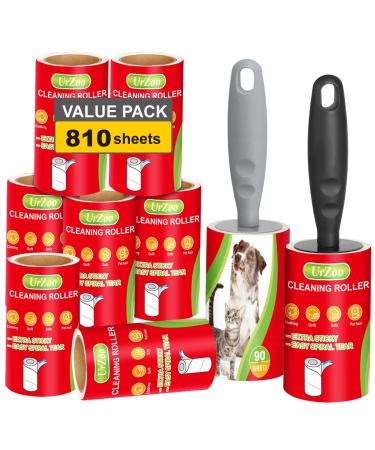 Lint Rollers for Pet Hair Extra Sticky 810 Sheets / 9 Rolls Lint Roller with 2 Upgraded Handles Pet Hair Remover for Dog and Cat Lint Remover for Clothes Couch Carpet 90 Sheets Per Roller Multicolor 810sheets