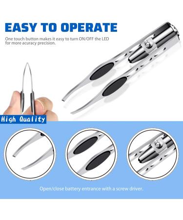 2-Piece LED Light Tweezers Set | Precision Hair Removal & Makeup Tool | Stainless Steel Eyebrow Tweezers for Women - Buy Online on GoSupps.com