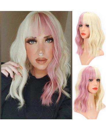 Faelbaty Short Blonde & Pink Wig - Curly Wavy Synthetic Bob for Women | Cosplay Costume Accessory - Buy Online on GoSupps.com