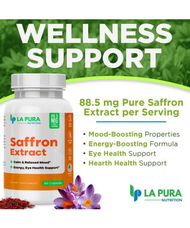 LaPura Pure Saffron Extract 88.5 mg Natural Mood & Energy Booster Supplement Eye & Heart Health Non-GMO Gluten-Free Made in USA 60 Capsules - Buy Online on GoSupps.com
