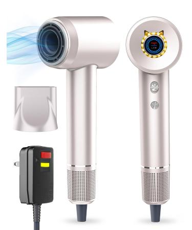 Ionic Hair Dryer Brushless Motor Hair Dryer with Concentrator for All Hair Types 110000rpm High Speed for Fast Drying Salon-Like Lightness Quietness Temperature Controlled Negative Ion Hair Dryer Light Gold
