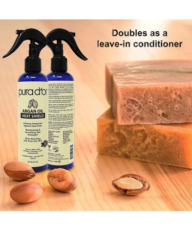 PURA D'OR Argan Oil Heat Shield Protectant Spray - 8oz - Infused with Organic Argan Oil - Protects up to 450 F - Leave-In Conditioner for Dry & Damaged Hair - Buy Online on GoSupps.com