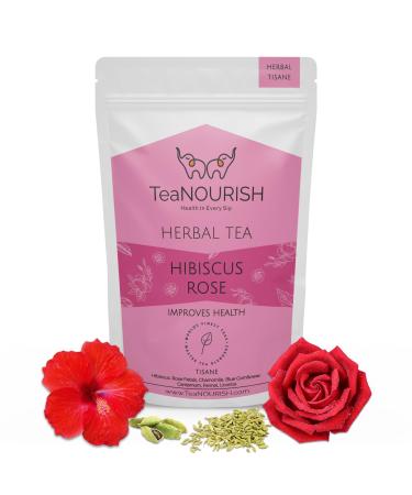 Teanourish Hibiscus Rose Herbal Tea |Caffeine-Free |100% natural |Hibiscus Rose Chamomile Blue Cornflower Fennel Licorice |Brew hot or as Iced Tea - 50g Hibiskus Rose 50G pack - Buy Online on GoSupps.com
