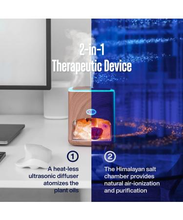 Himalayan Pink Salt Diffuser & 10 Essential Oils - 2-in-1 Therapeutic Device | Aromatherapy & Ionic Salt Therapy | 400ml Ultrasonic Vaporizer with Ambient Glow - Buy Online on GoSupps.com