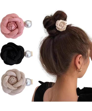 amangul Harajuku Pearl Camellia Flower Hair Clip Woman Makeup Bangs Hairpin for Girls Shopping Camping Taking Photo Anti Slip(Beige) - Buy Online on GoSupps.com
