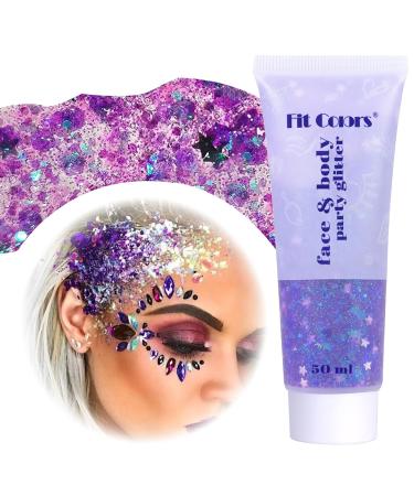 Body Glitter Gel Festival Glitzer Face 50ml Glitter Liquid Gel Body Glitzer Festival Accessories Glitter for Make Up Cosmetic Festival Party DIY Nail Lips (purple)