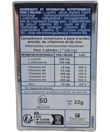 Fauvert Professionnel Compl ment Alimentaire Cheveux - Anti Chute Brillance & Pousse - Vitamine B6 + Zinc - Repousse Cheveux pour Femme & Homme - Fabriqu en France - Cure 3 mois - 3x60 G lules - Buy Online on GoSupps.com