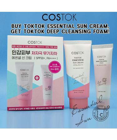 COSTOK TokTok Sun Cream SPF 50+/PA++++ 80ml + Deep Cleansing Foam 50ml | UVA & UVB Protection, Hypoallergenic Sunscreen & Gentle Facial Cleanser - Buy Online on GoSupps.com