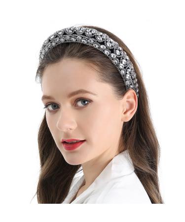 QIANXUAN Crystal Rhinestone White Pearl Headband for Women and Girls | Handmade Padded Velvet Hairband with Jewelry Chain | Elegant Retro Diamond Hair Accessories - Buy Online on GoSupps.com