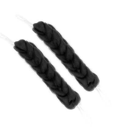 PPHAO - 2 Pack Bamboo Charcoal Back Scrubber for Shower - Long Loofah Sponge for Women - Bath Sponge - Loofah Back Scrubber for Shower Exfoliating for Men and Women- 21.5 INCH - Black Loofah