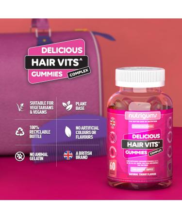 Biotin Complex Gummy Hair Vitamin | 60 Vegan Cherry Flavour Gummies | Multivitamin Supplement with Biotin, Vitamin C, Folic Acid & Zinc for Healthy Hair Growth | NUTRIGUMS - Buy Online on GoSupps.com