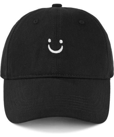Zando Unisex Smiley Face Baseball Cap - Embroidered Adjustable Hat for Men and Women - Black - Buy Online on GoSupps.com