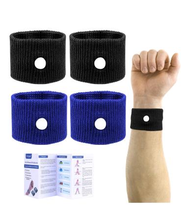 Wide Wrists Anti Sickness Wristbands 2 Pairs Plus Size Motion Sickness Bands Anti-Nausea Wristband Sea Bands Adult Nausea Relief Wristbands Travel Sickness Bands for Car Sea Cruise Flying Pregnancy Black+blue(plus Size)