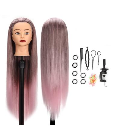 Guanjune Show window doll head hairdresser training head hairdresser 26-28 inch 100% synthetic fiber cosmetics doll head with clamp holder + hair accessories set gifts for girls (color gradient pink) - Buy Online on GoSupps.com