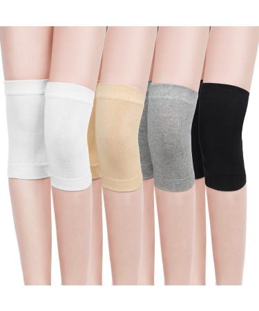 Geyoga 4 Pairs Knee Warmers for Women Men Knee Braces Liner Sleeve Supports Knee Compression Sleeve Winter Cycling Ski White Black Nude Color Gray Medium