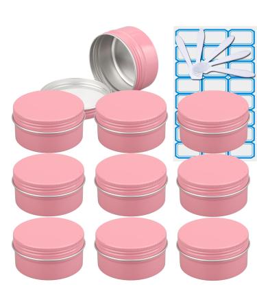 Zeoabsy 10 pieces empty 80 ml around pink aluminum screw can cream box aluminum tart doses with screw-top lid 5ml aludose tin tin cans for cosmetics candle ointments with 5x spoon 1x etiquette pink 80ml