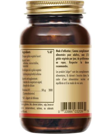 Solgar Vitamin B12 (Cyanocobalamin) 500 g - Vitality and energy - Helps reduce fatigue - Vegan - Vitamins - Food supplement - Bottle of 50 vegetable capsules - Buy Online on GoSupps.com