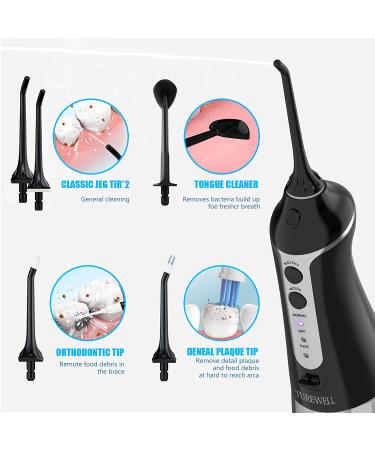 TUREWELL Cordless Oral Irrigator - 300ML Portable Waterproof Water Flosser | 3 Modes, 5 Tips | Teeth & Braces Cleaner - Buy Online on GoSupps.com