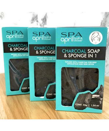 spa April Bath &Shower Charcoal soap&Sponge in 1(3 Set)