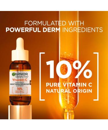 Garnier Brightening Night Vitamin-C Serum with HYALURONIC ACID Brightens & Smoothens Skin in just 3 Nights Targets Dark Spots and Dullness for All Skin Types even Sensitive Skin 30ml Night Serum - Buy Online on GoSupps.com