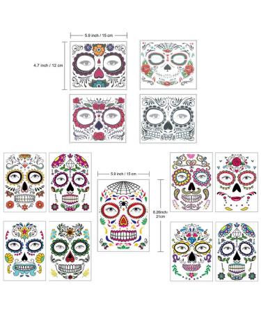 COKOHAPPY Halloween Face Tattoos Makeup Kit - 13 Pack of Day of the Dead Sugar Skull & Floral Skeleton Designs for Families - Buy Online on GoSupps.com