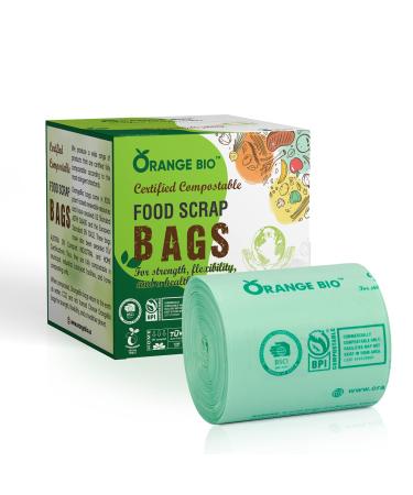 OrangeBio 100% Compostable 3 Gallon Trash Bags, 100 Count, 11.35 Liter, Extra Thick 0.71 Mil, Small Kitchen Garbage Bags, Compost Bin Food Scrap Bags Certified by BPI ASTM D6400 and OK Compost 3 Gallon 100 Count (Pack of 1)