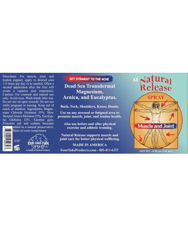 Natural Release Muscle & Joint Spray Fast Acting Relief for Sore Back Knees Hips & Night Cramps | Menthol Free (8 oz) - International Shipping Available - Buy Online on GoSupps.com