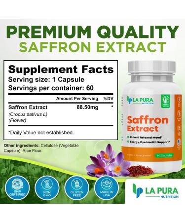 LaPura Pure Saffron Extract 88.5 mg Natural Mood & Energy Booster Supplement Eye & Heart Health Non-GMO Gluten-Free Made in USA 60 Capsules - Buy Online on GoSupps.com