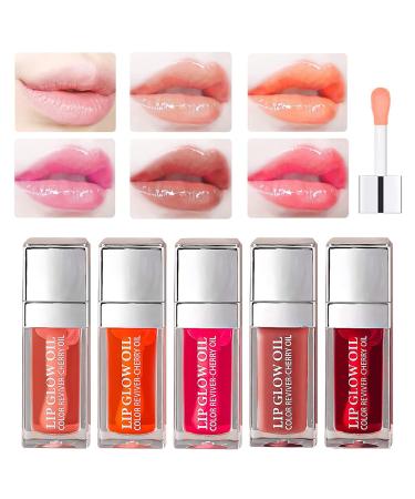 Hydrating Lip Glow Oil Tinted Lip Balm Lip Care Transparent Toot Lip Oil Long Lasting Nourishing Lip Glow Oil Non-sticky Big Brush Head Glitter Shine Primer Lip Tint 5 colors