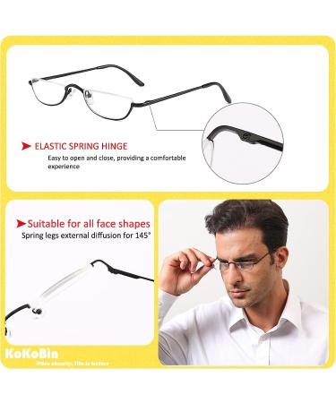 KoKoBin 2 Pairs Half Rim Metal Frame Reading Glasses 1.75 for Men and Women - Black+Gunmetal - Buy Online on GoSupps.com