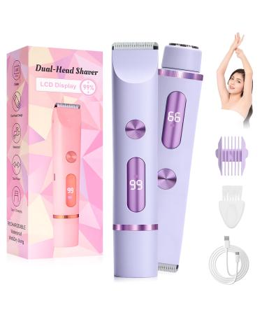 2in1 Electric Intimate Shaver for Women Bikini Trimmer Waterproof Wet and Dry Shaver for Body and Face Purple Lilac